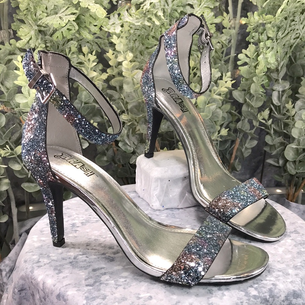 Brash Iridescent Crystal Crush One-Band 3.5” Heels w/Ankle Straps WMS 8M✨NEW✨